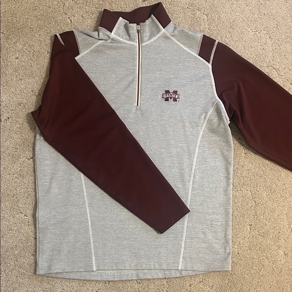 Men's Maroon and Gray MSU Quarter Zip-Up Pullover